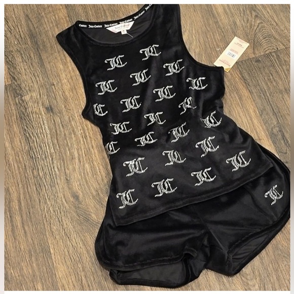 Juicy Couture JC Black Rhinestone Tank & Short Set - Picture 1 of 13